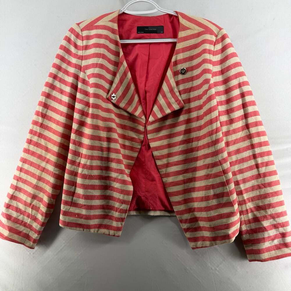 1593 The Limited Striped Open Front Red Tan Jacket, Size Large
